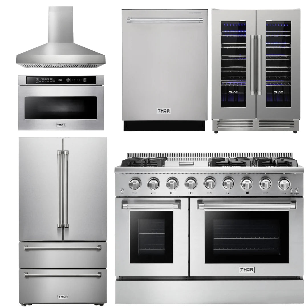 48 Propane Gas Range, Range Hood, Refrigerator, Dishwasher, Microwave, Wine Cooler D7683