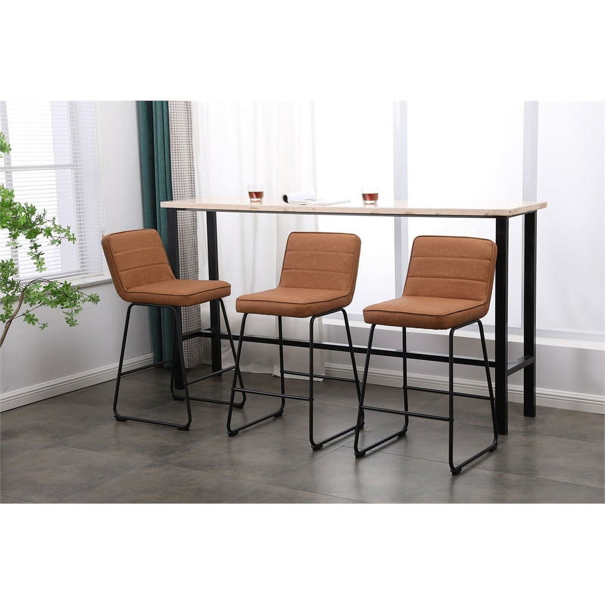 Faux Leather Counter Stool in Camel (Set of 3) S590