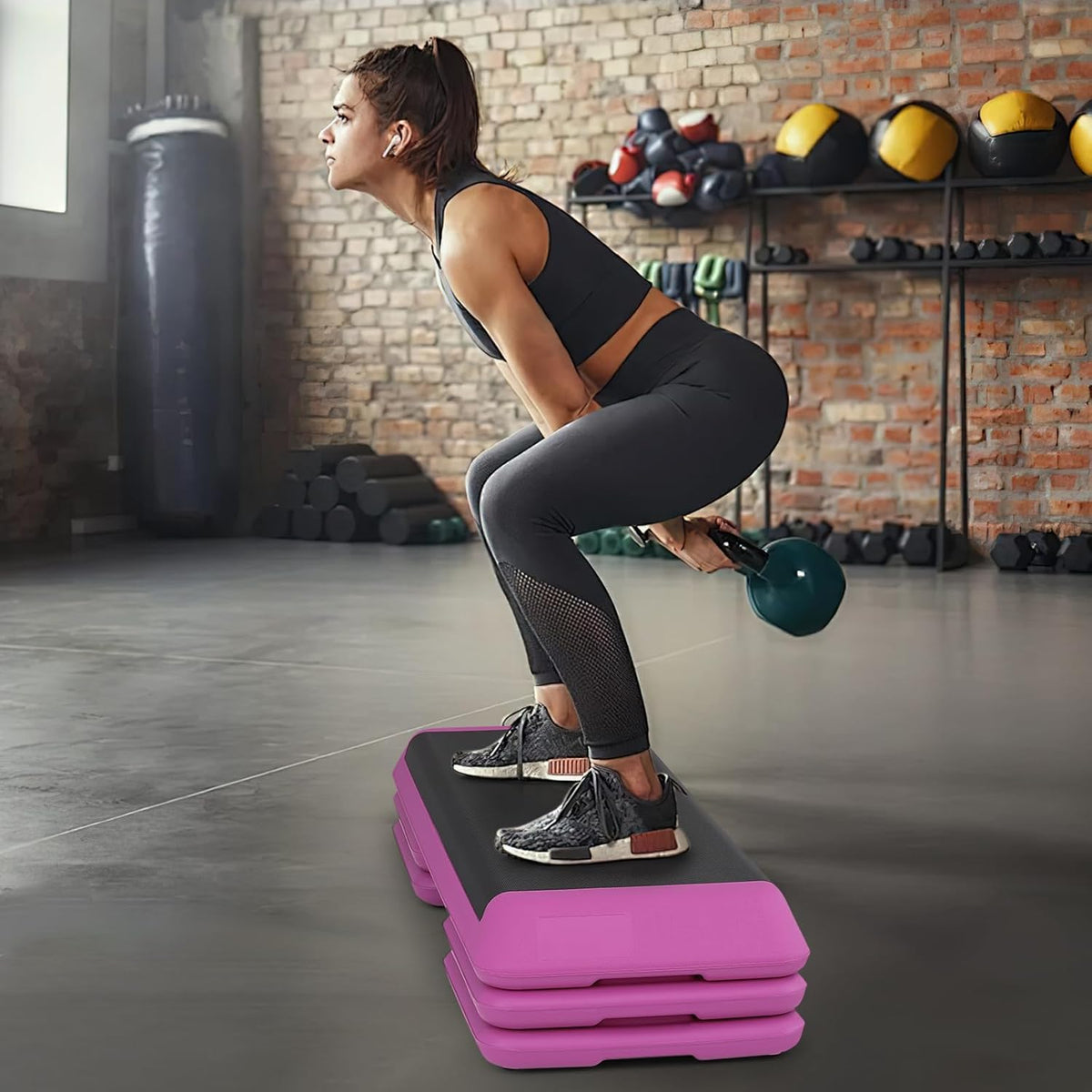 43-Inch Exercise Stepper Platform with Risers, Adjust Height 4 inch - 6 inch - 8 inch, Pink R731900