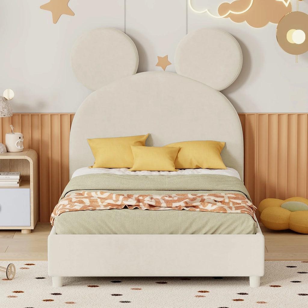 Twin Size Upholstered Bed Frame with Bear Ear Headboard K394