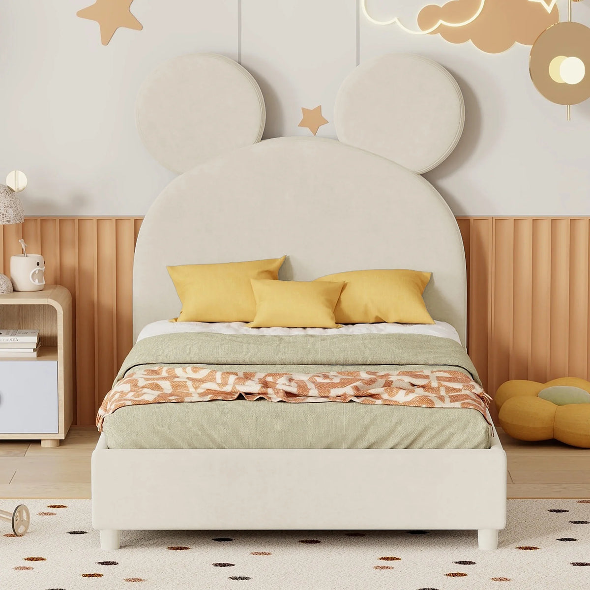 Twin Size Upholstered Bed Frame with Bear Ear Headboard K394
