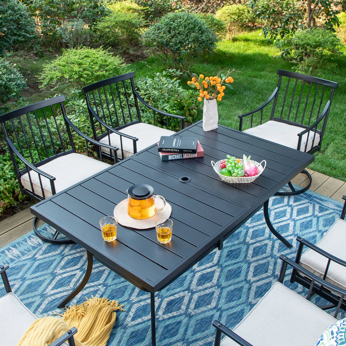 7-Piece Outdoor Dining Set with 6 Swivel Cushioned Chairs & Rectangular Table E539012