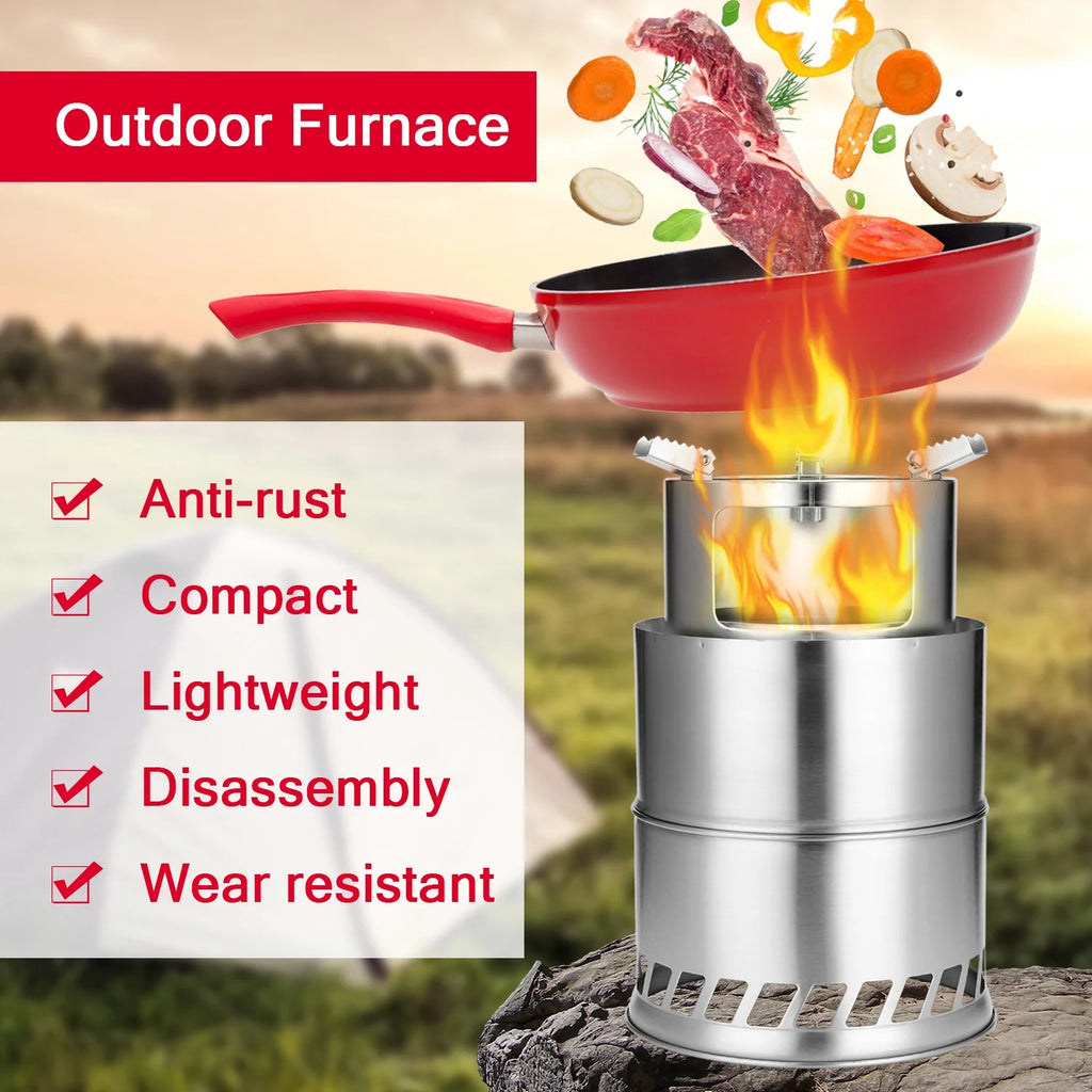 Windproof Stainless Steel Detachable Wood Stove N454