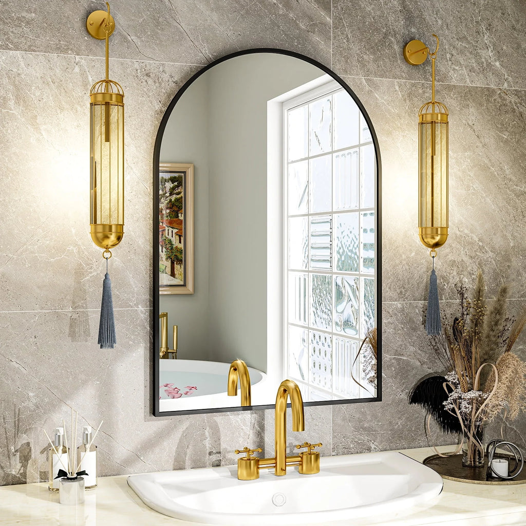 Wall Mounted Mirror, 20 x 30 Arch Gold J263