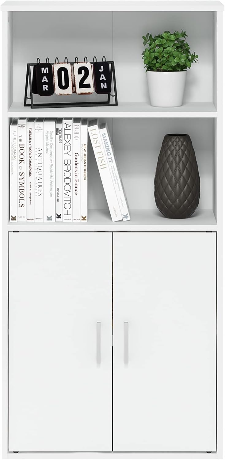 White Storage Cabinet with 2 Open Shelves and 2 Doors B258325