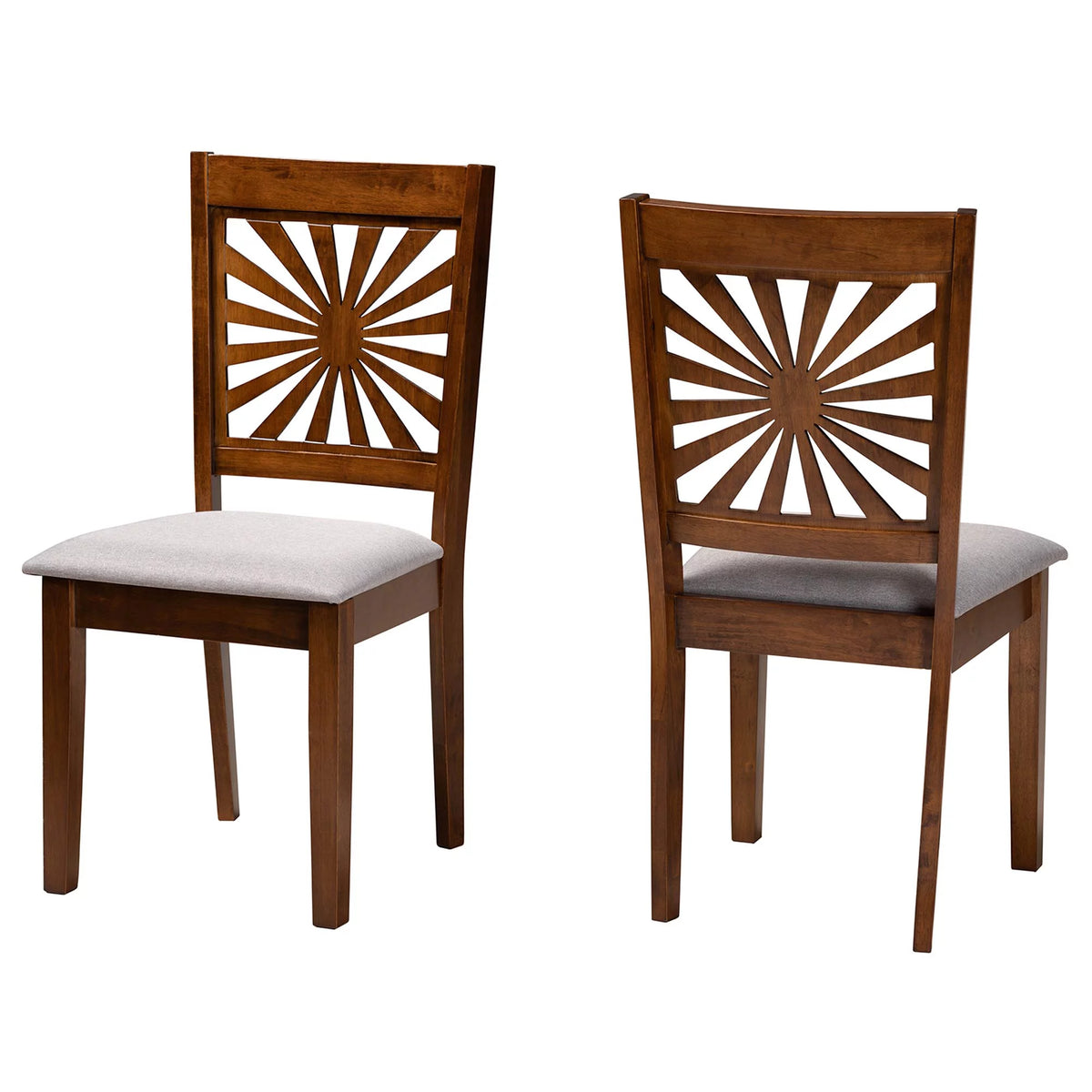 Grey Fabric and Walnut Brown Wood 2-Piece Dining Chair Set F535526