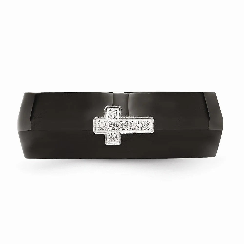 Black IP-plated Diamond Cross Ring Size 12 H741