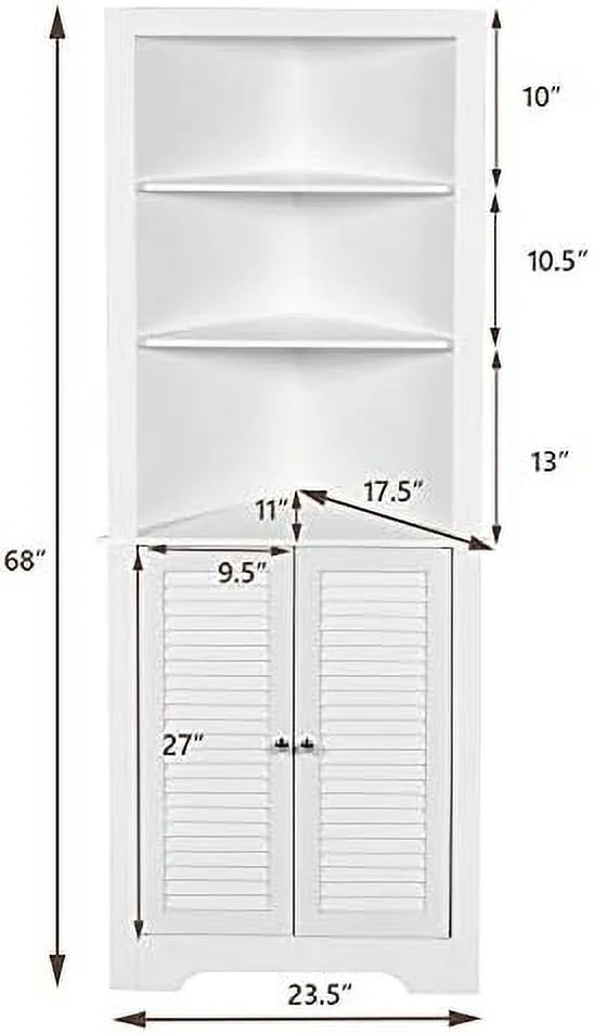 Corner Hutch Cabinet with Shutter Doors and Adjustable Brown U71936