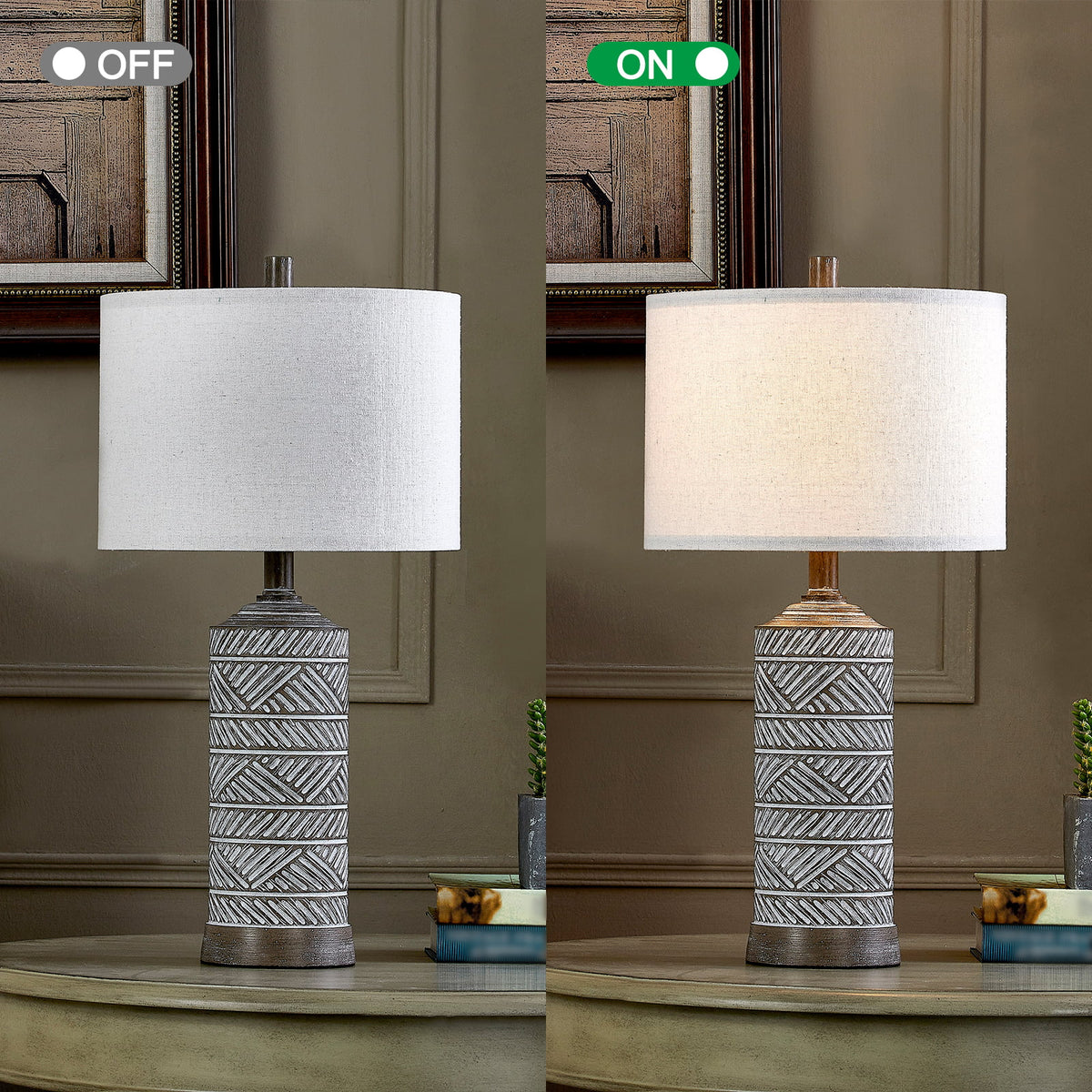 Farmhouse Table Lamp Set of 2 Weathered Wood Finish U737