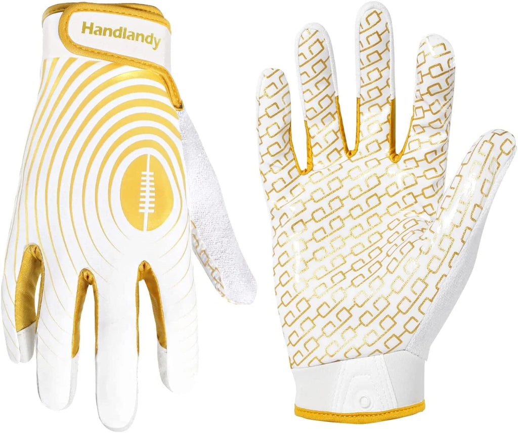 White and Gold Stretch Fit Football Gloves F459