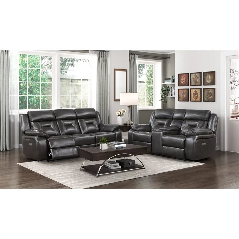 Dark Gray Faux Leather Power Double Reclining Loveseat X49545
