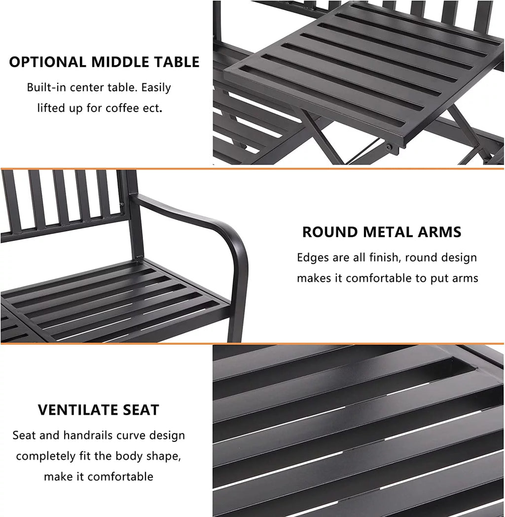 Black Outdoor Bench with Pullout Middle Table C549791