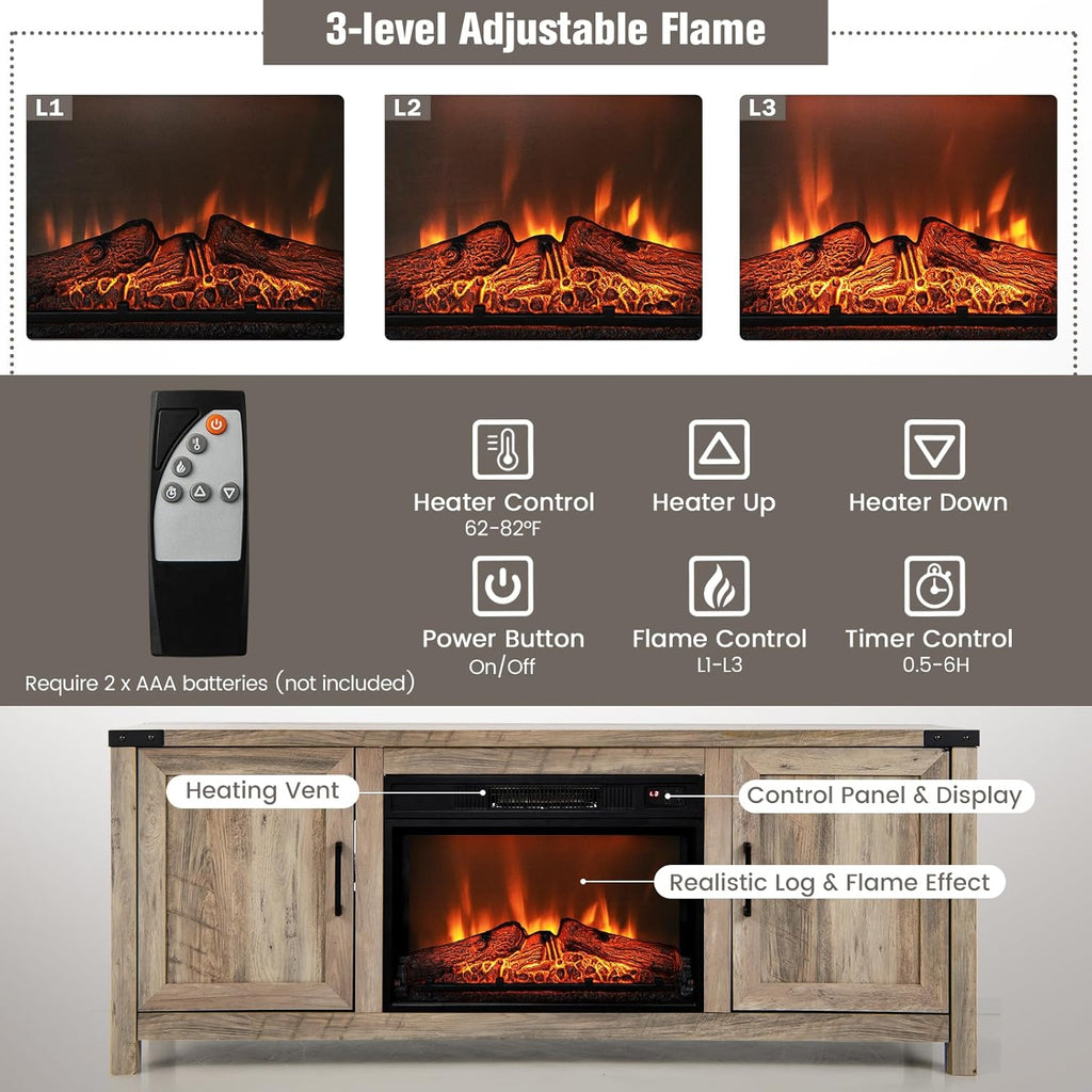 Electric Fireplace TV Stand with Storage Cabinets T9556
