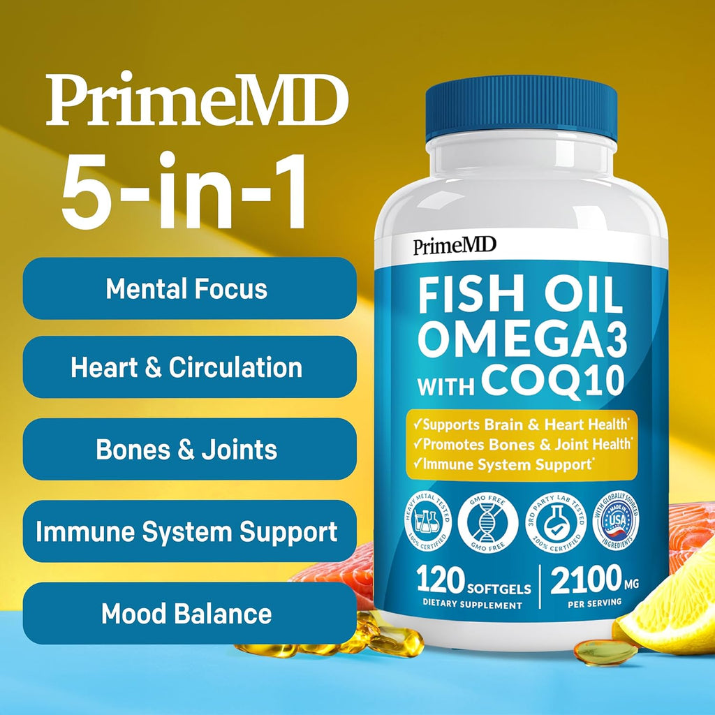 2100mg Omega 3 Fish Oil Supplements with Vitamins D3 & K2 and CoQ10 (120ct) M8836