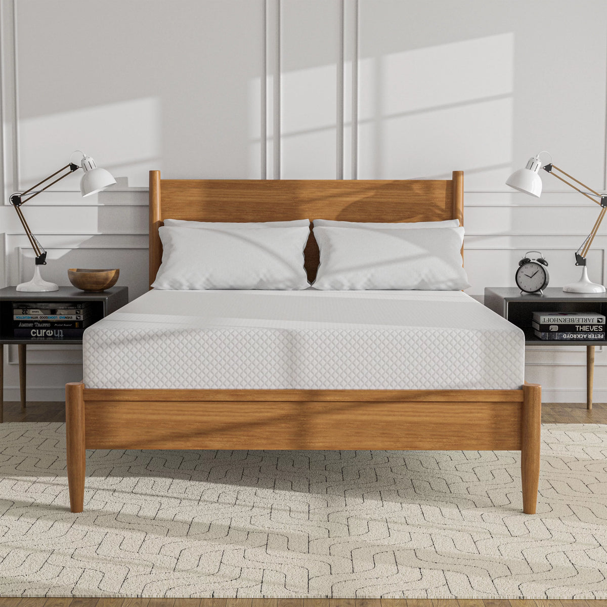 Solid Wood Queen Platform Bed with Memory Foam Mattress S46841