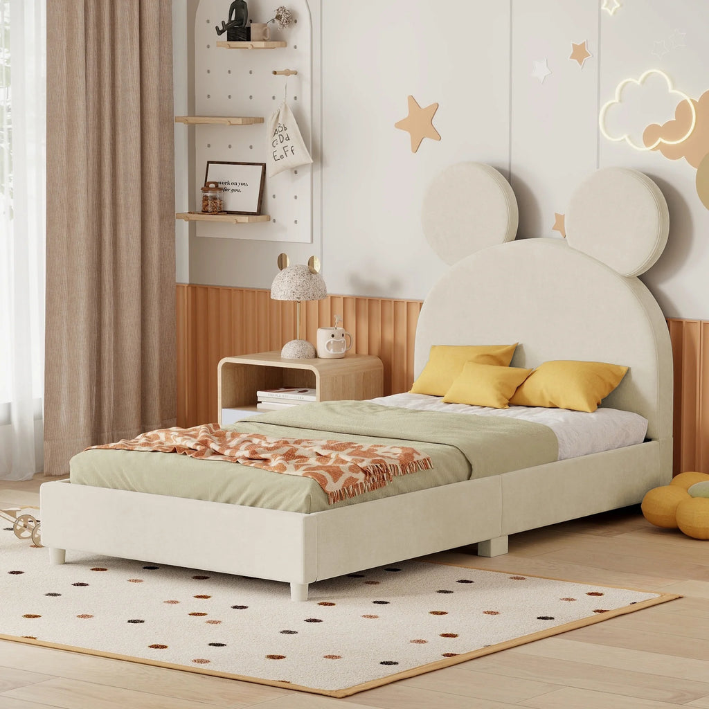 Twin Size Upholstered Bed Frame with Bear Ear Headboard K394