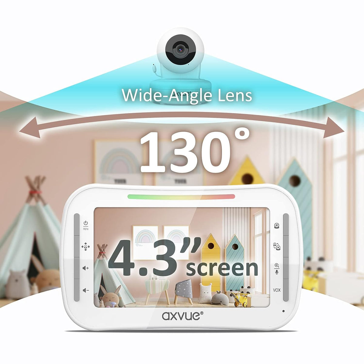 Baby Monitor with Remote Pan-Tilt-Zoom Camera, 4.3” Screen, Night Vision, Talk Back, Room Temperature, Lullabies, 1000ft Range P661889