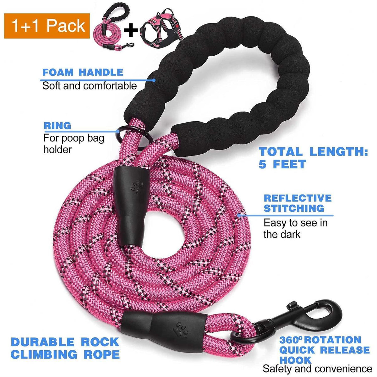 Adjustable Reflective Oxford Dog Harness with 5ft Dog Leash V919