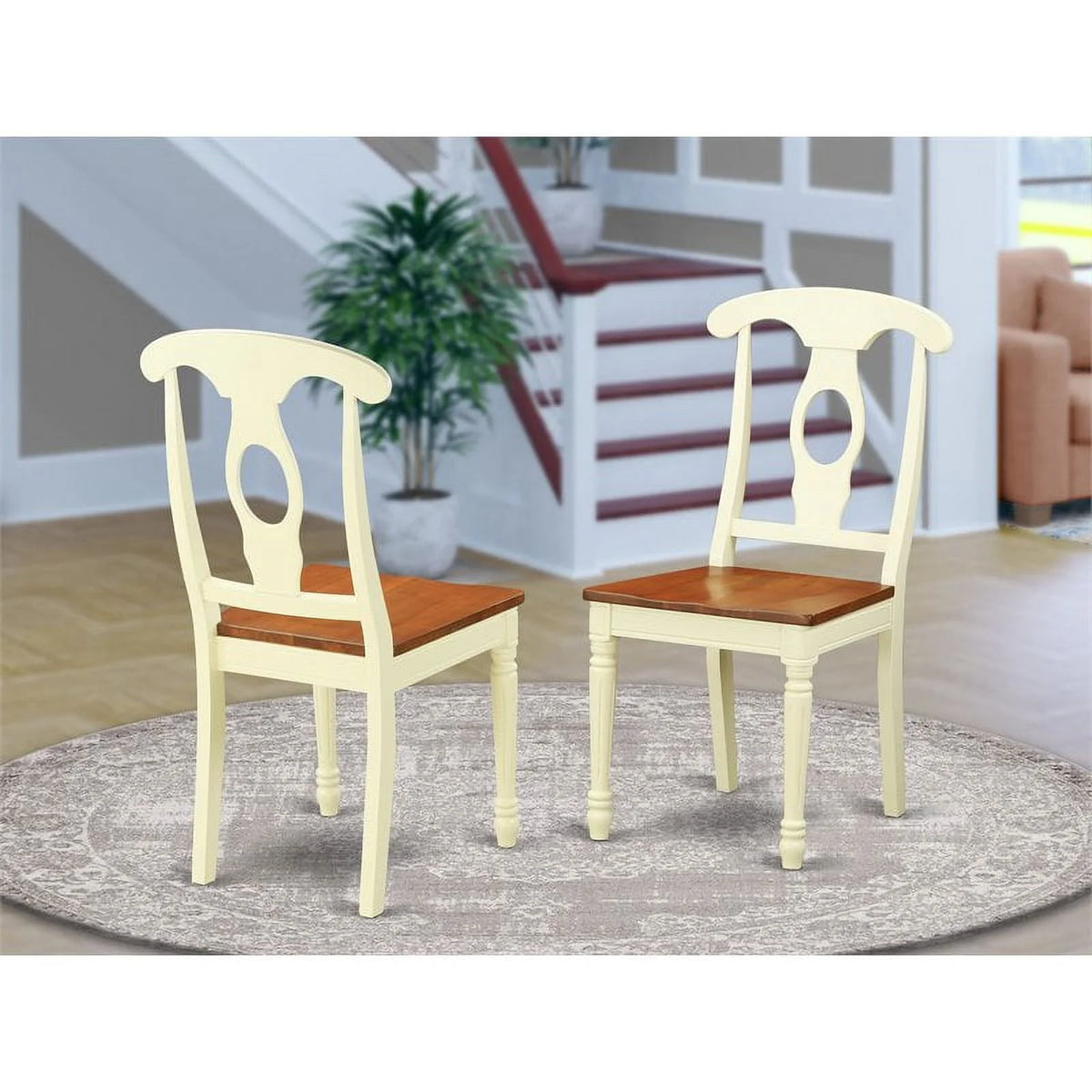 Cream Cherry Wood Dining Chairs Set of 2 Z590