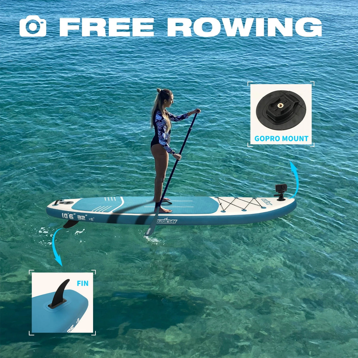 Inflatable Stand Up Paddle Board with Backpack, 10'6" 11ft Black Non-Slip Deck B21540