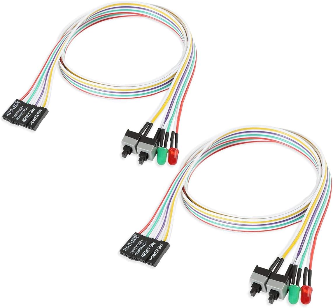 2-Pack Computer Case LED Light Red Green ATX Power Supply Reset HDD Switch Cable 27-inch Long ATX Case Front Bezel Wire Kit N118