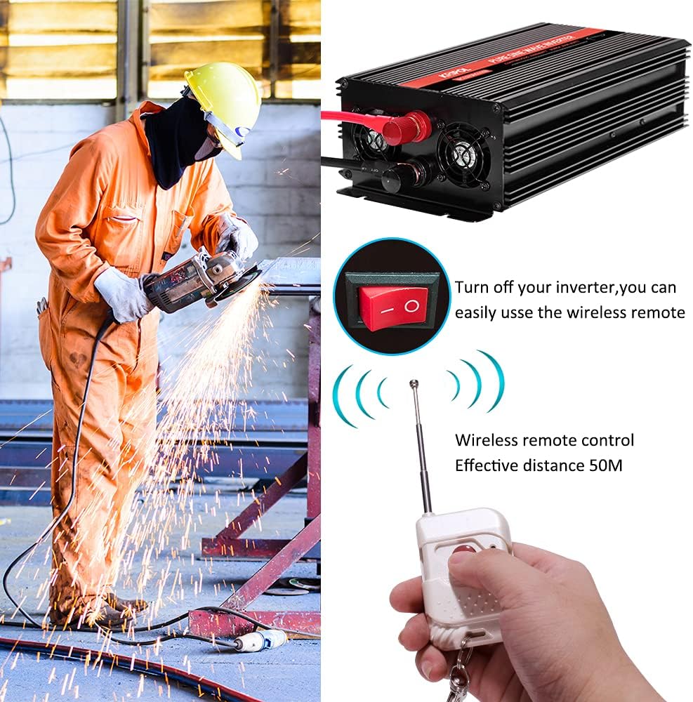 1500 Watt Pure Sine Wave Power Inverter 24v DC to 110/120v AC 60HZ with 4 AC and 1 USB Output O68773