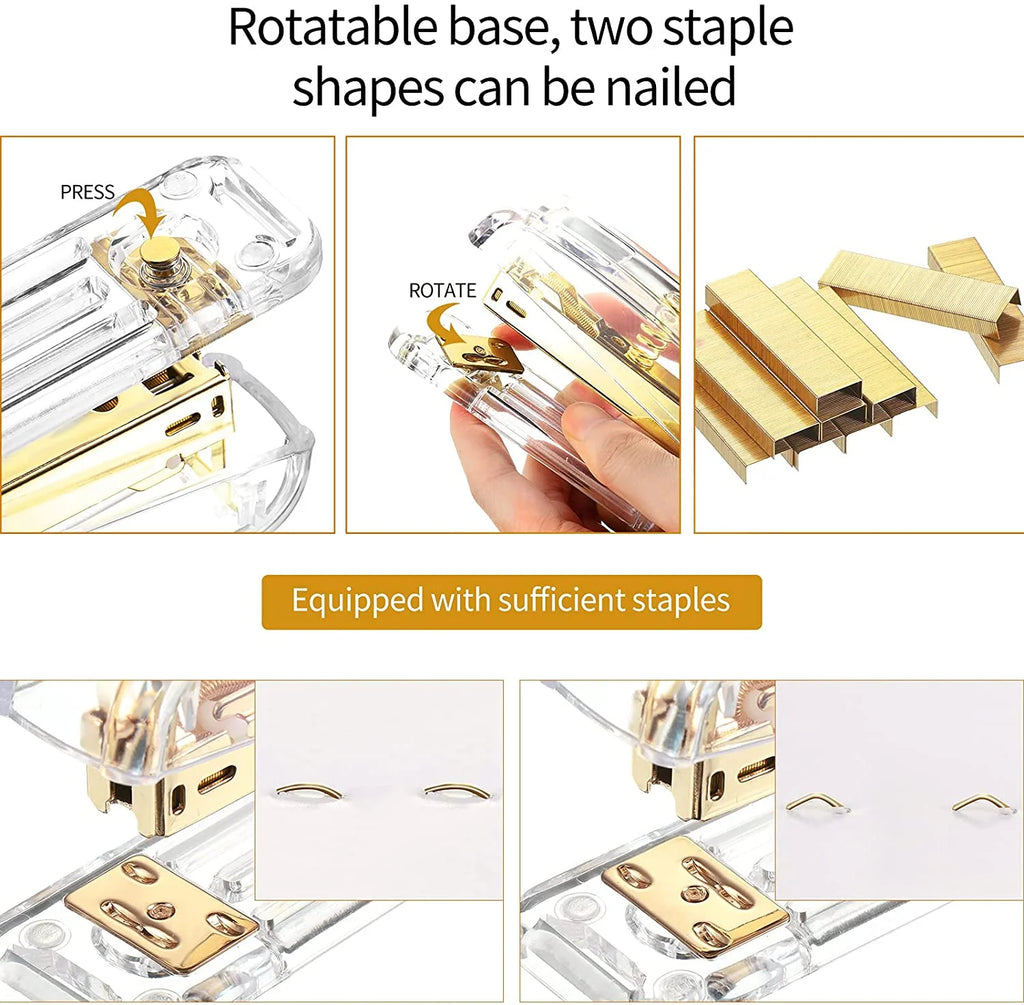 Acrylic Office Supplies Set with Stapler Tape Dispenser Binder Clips Paper Clips Pen Scissors and 1000 Staples H968811