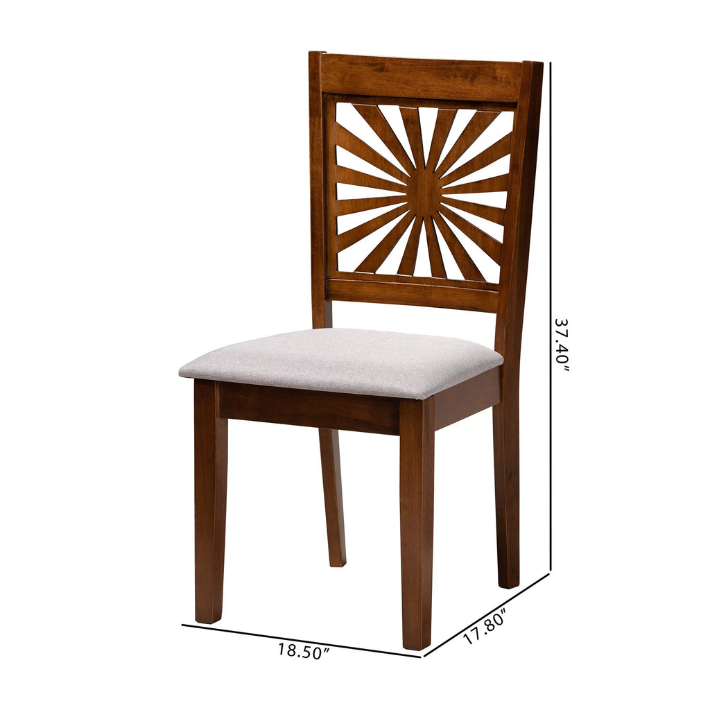 Grey Fabric and Walnut Brown Wood 2-Piece Dining Chair Set F535526