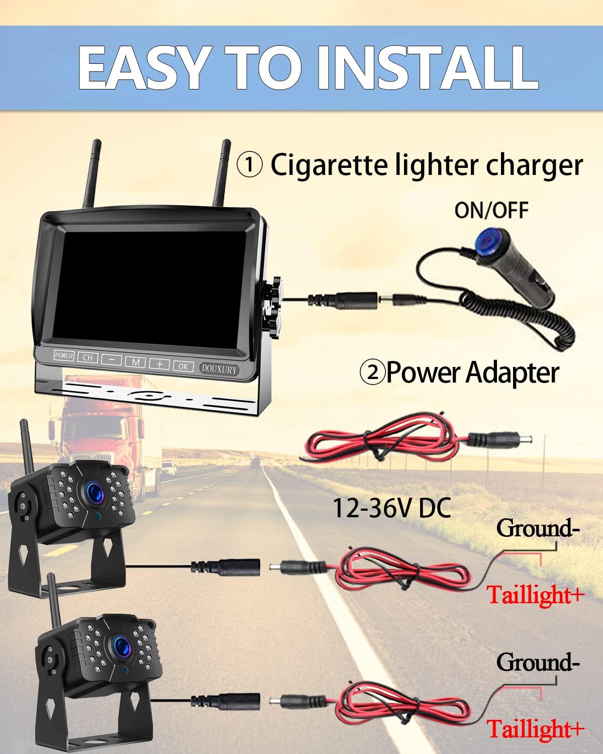 1080P Digital Wireless Backup Camera System 7'' Monitor IP69K Waterproof Night Vision R459