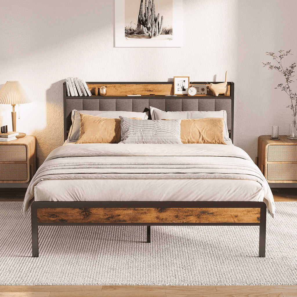 Queen Size Light Gray Platform Bed Frame Q63137