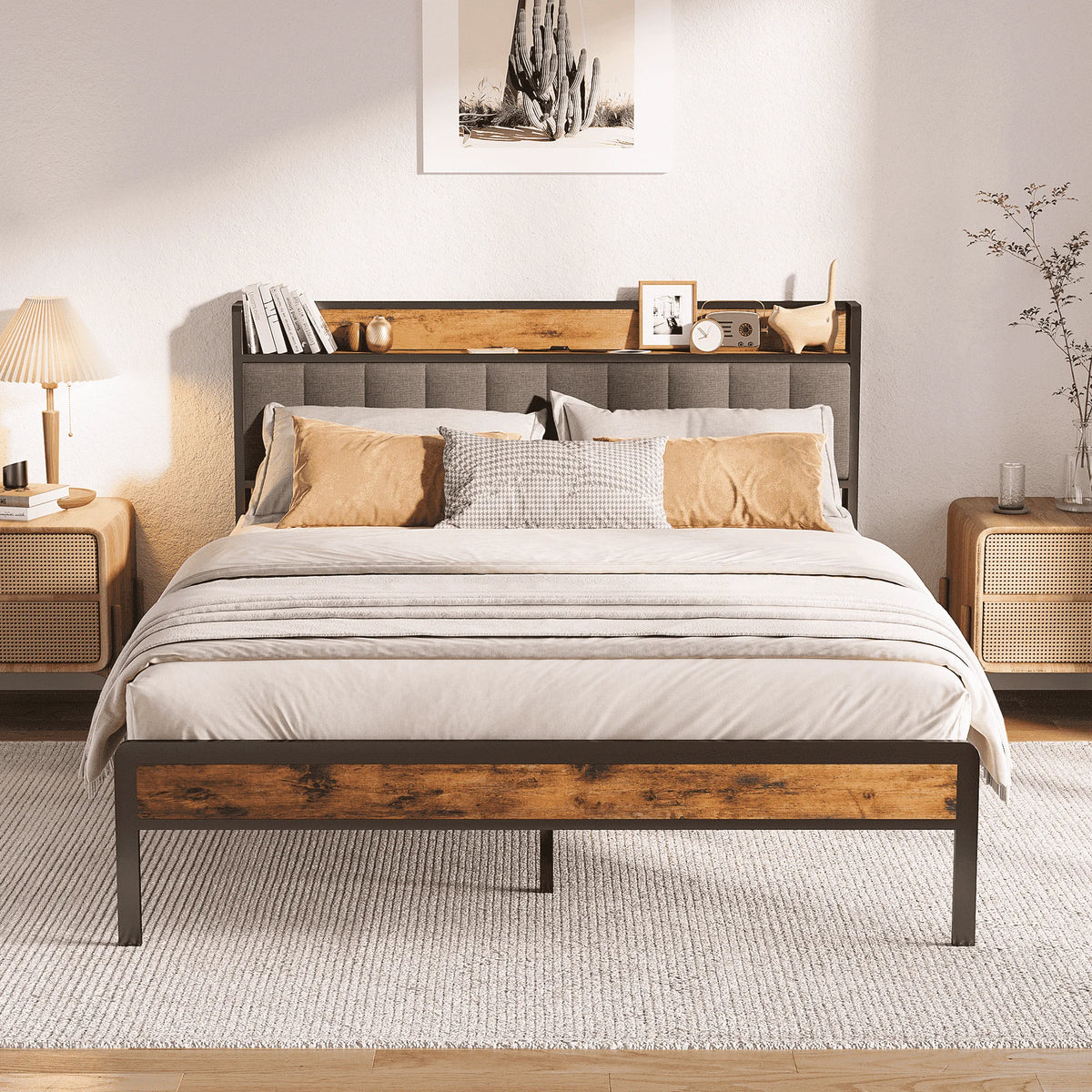 Queen Size Light Gray Platform Bed Frame Q63137