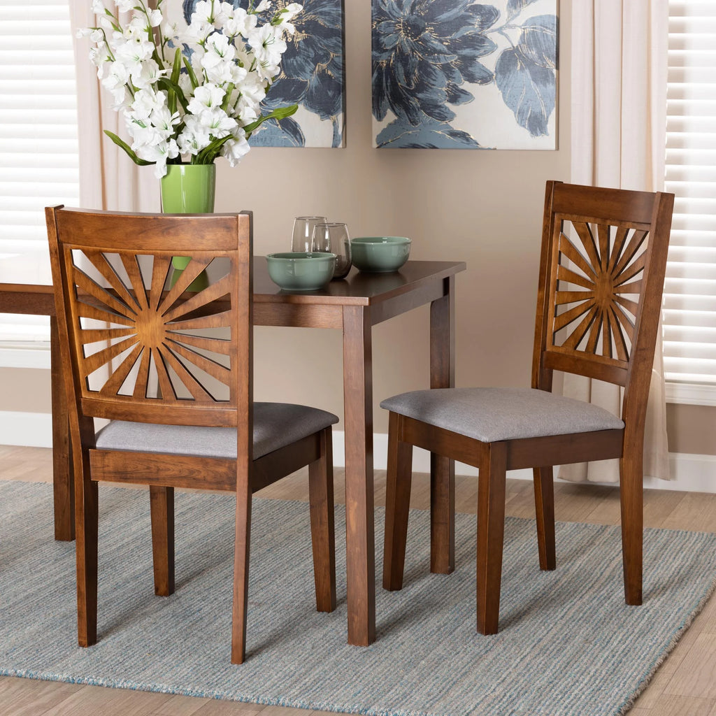 Grey Fabric and Walnut Brown Wood 2-Piece Dining Chair Set F535526