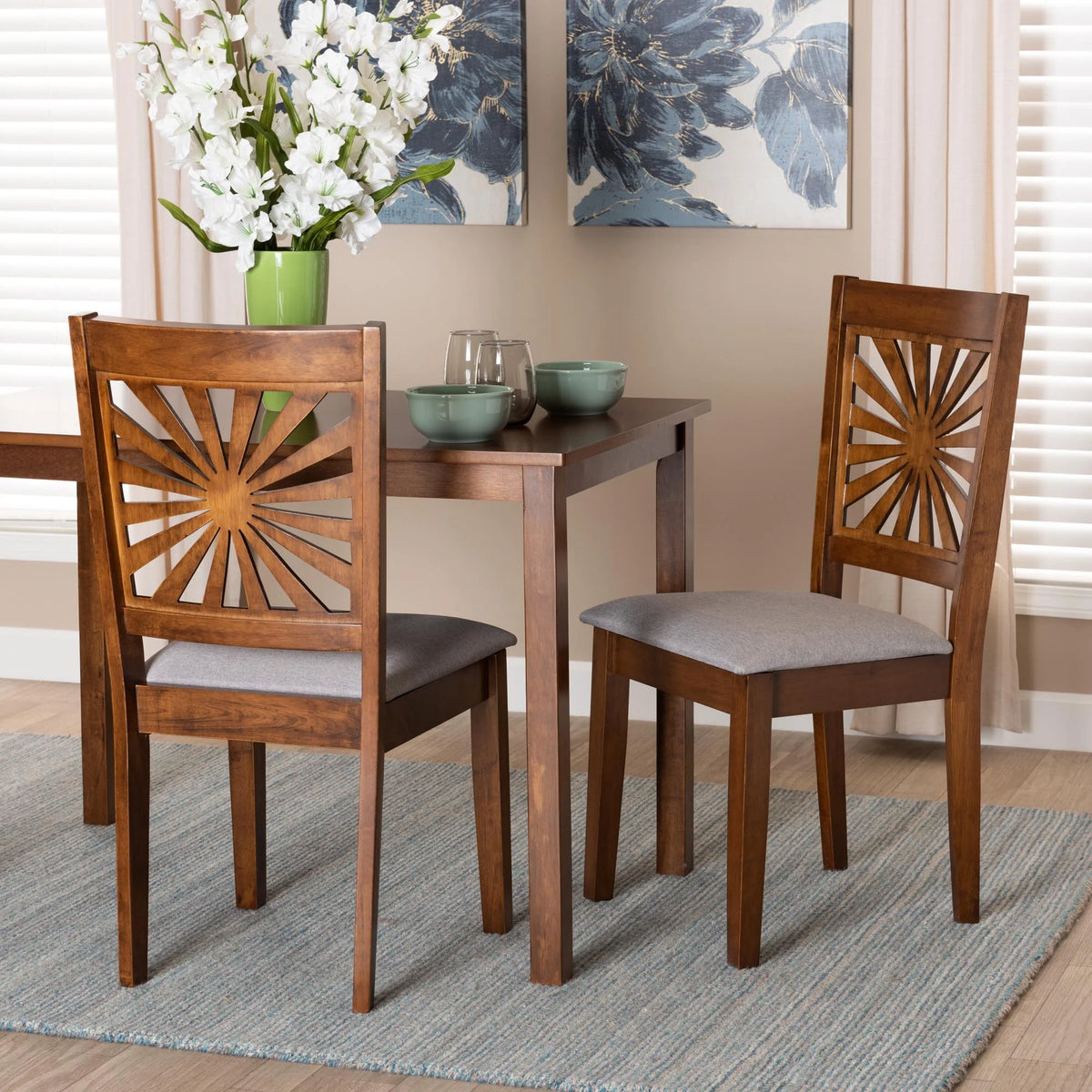 Grey Fabric and Walnut Brown Wood 2-Piece Dining Chair Set F535526
