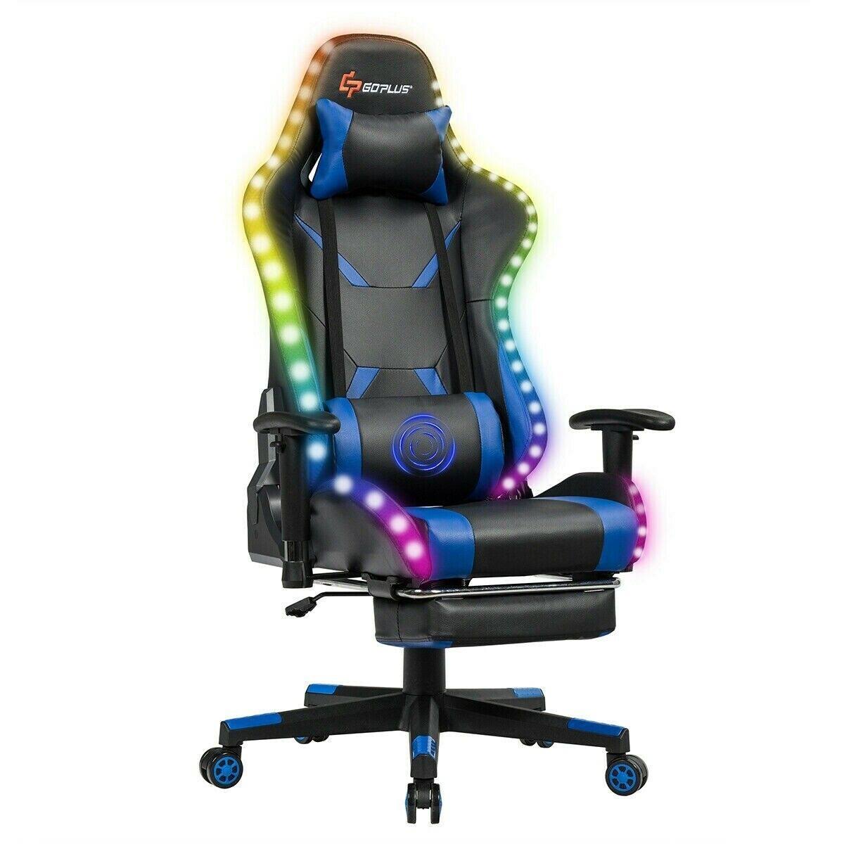 Blue RGB LED Lights Massage Racing Gaming Chair M28760