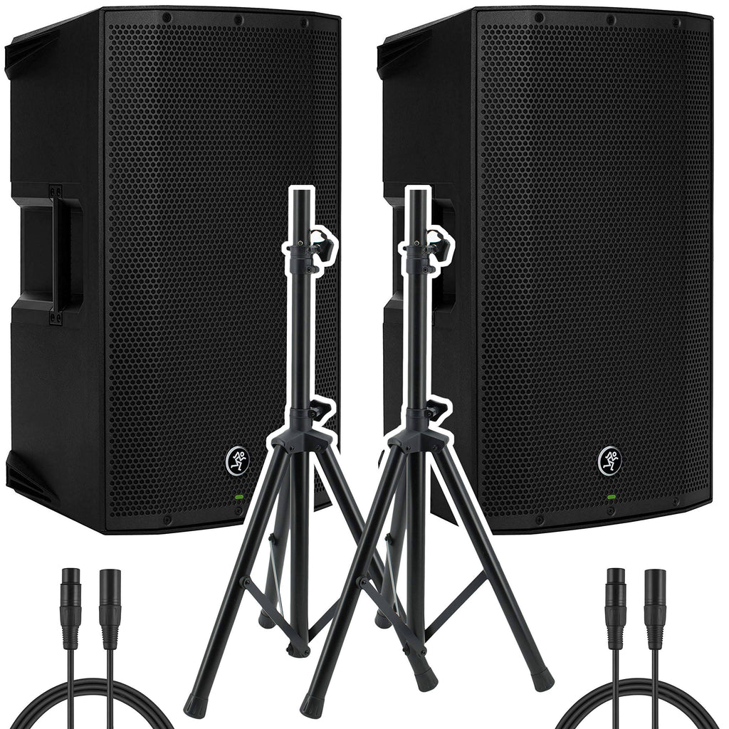 1300W 15 inch Powered Loudspeaker Pair with Speaker Stand and XLR-XLR Cable F989335