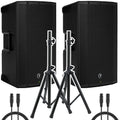 1300W 15 inch Powered Loudspeaker Pair with Speaker Stand and XLR-XLR Cable F989335