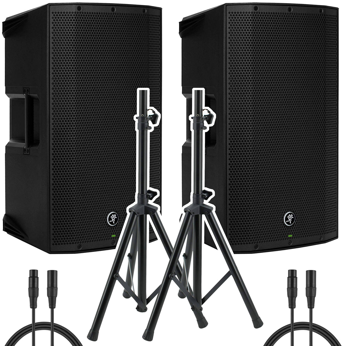 1300W 15 inch Powered Loudspeaker Pair with Speaker Stand and XLR-XLR Cable F989335
