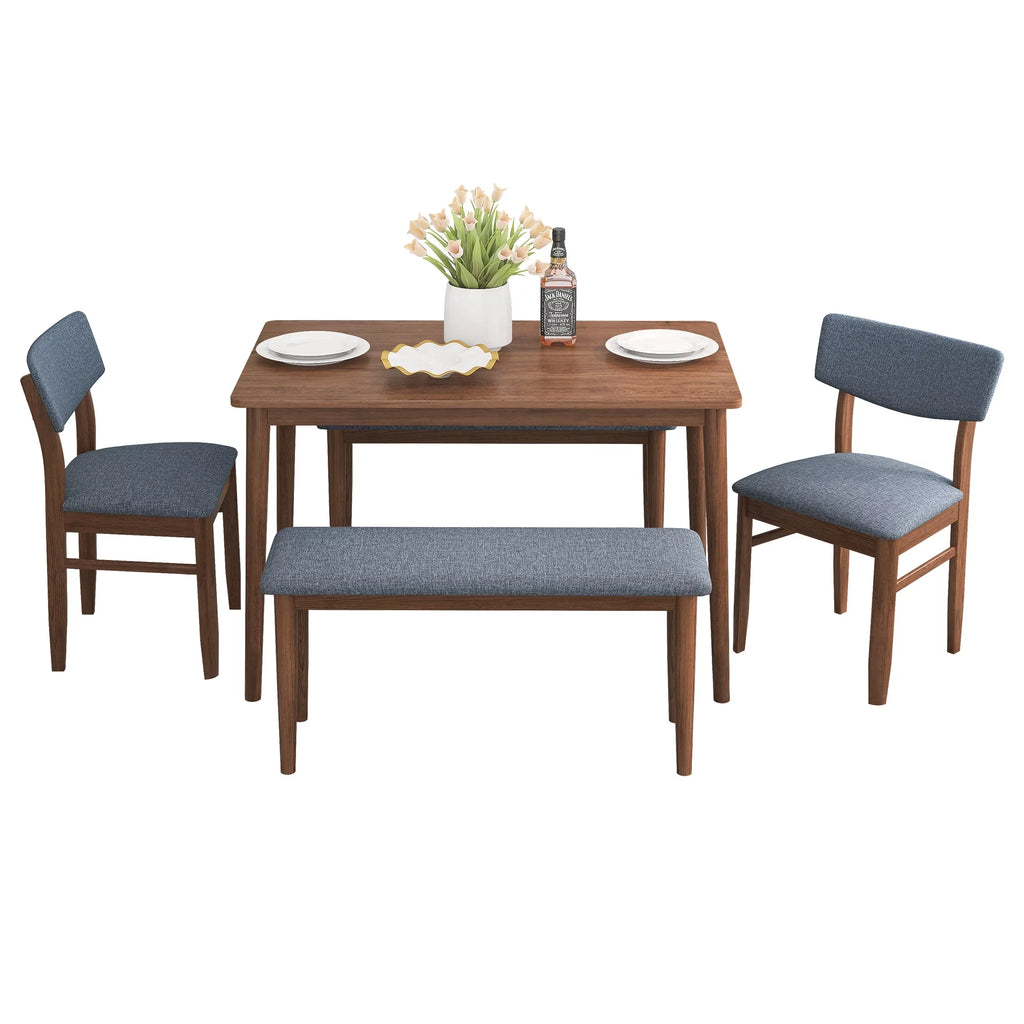 Walnut 5-Piece Dining Table Set with Grey Fabric Cushioned Chair W46546