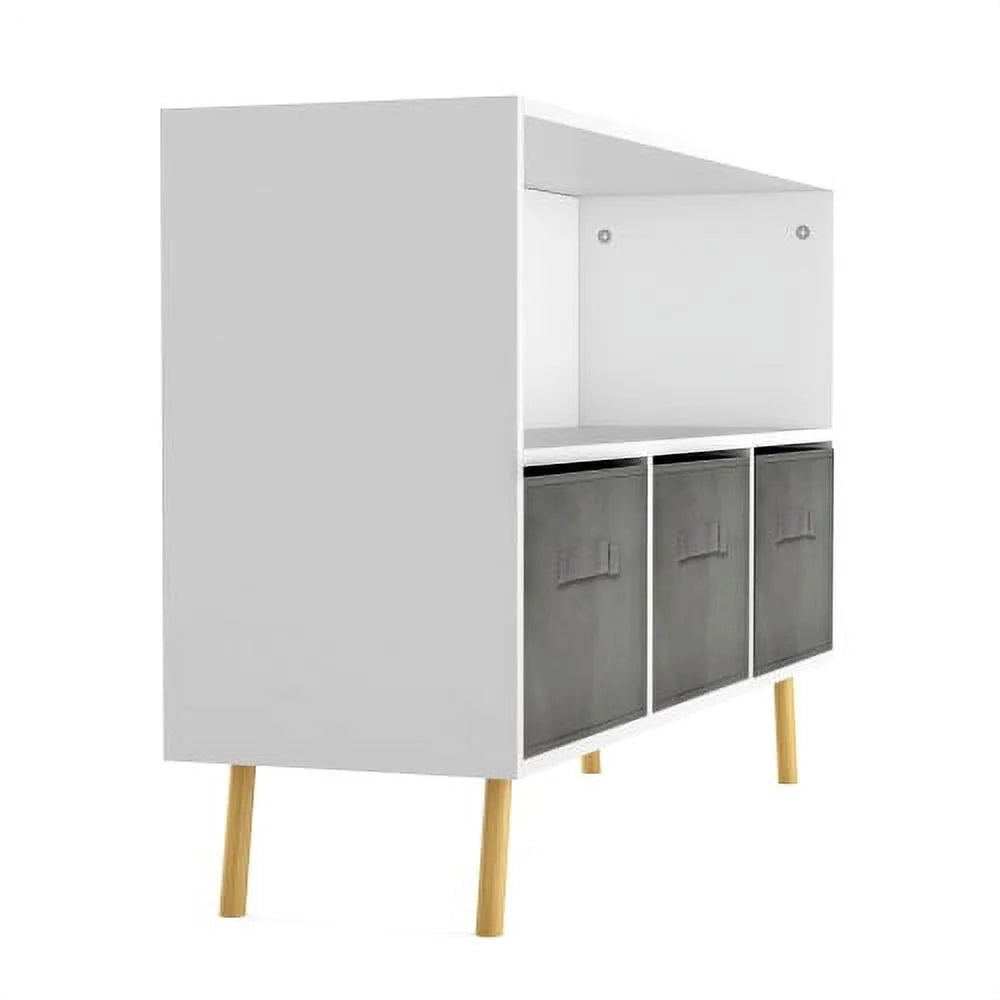 White Toy Storage Cabinet with Fabric Drawers R724