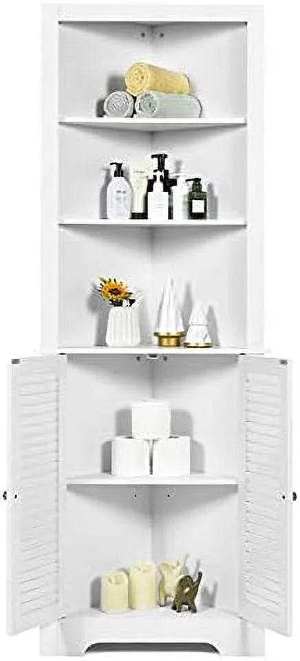 Corner Hutch Cabinet with Shutter Doors and Adjustable Brown U71936