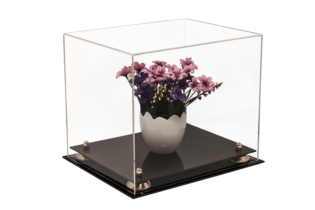 Clear Acrylic Display Case - Medium Rectangle Box with Gold Risers 12.25 inch x 10 inch x 10.5 inch O9123
