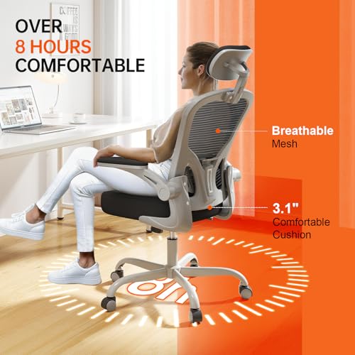 Black Ergonomic High Back Desk Chair with Flip-up Armrests B1575