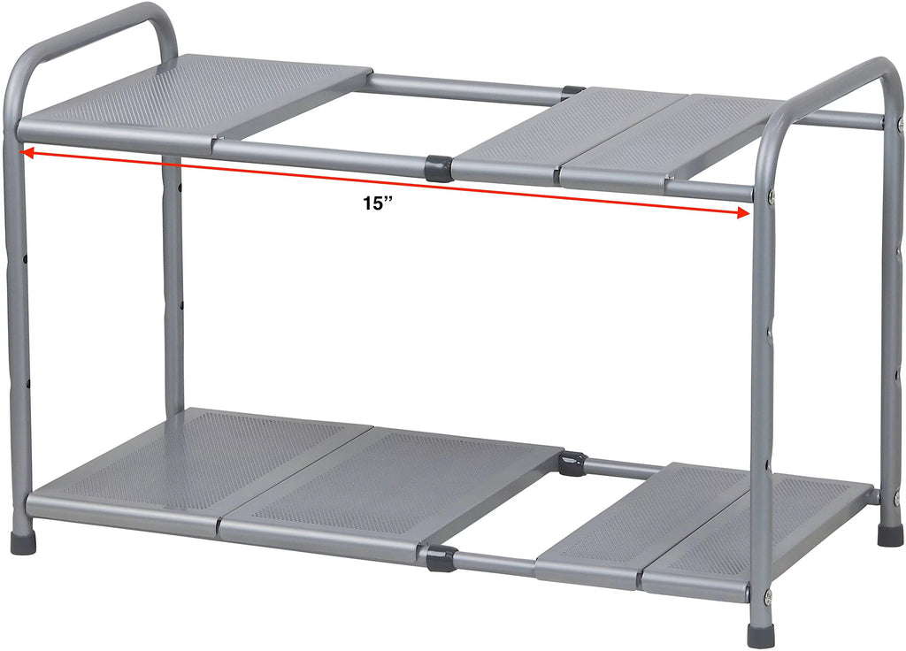Under Sink 2 Tier Expandable Shelf Organizer Rack, Silver W405940