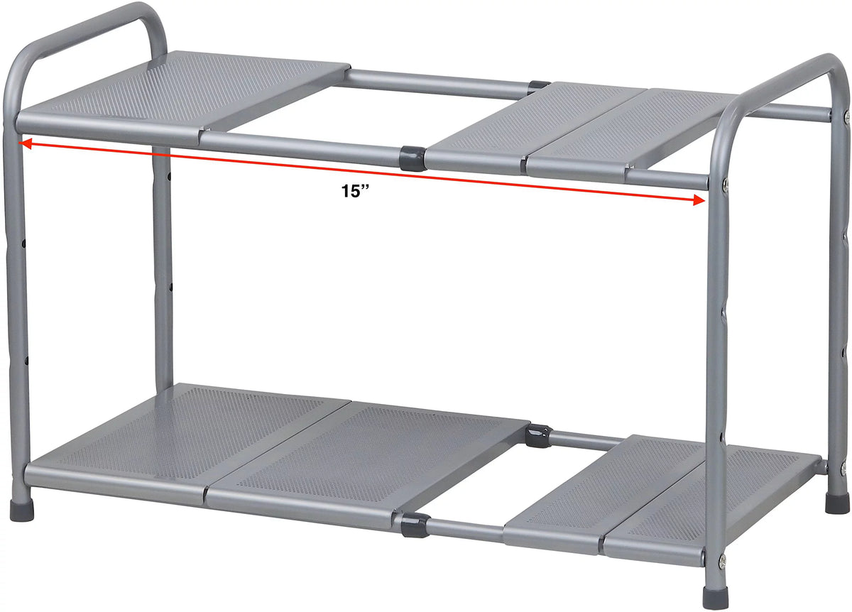 Under Sink 2 Tier Expandable Shelf Organizer Rack, Silver W405940