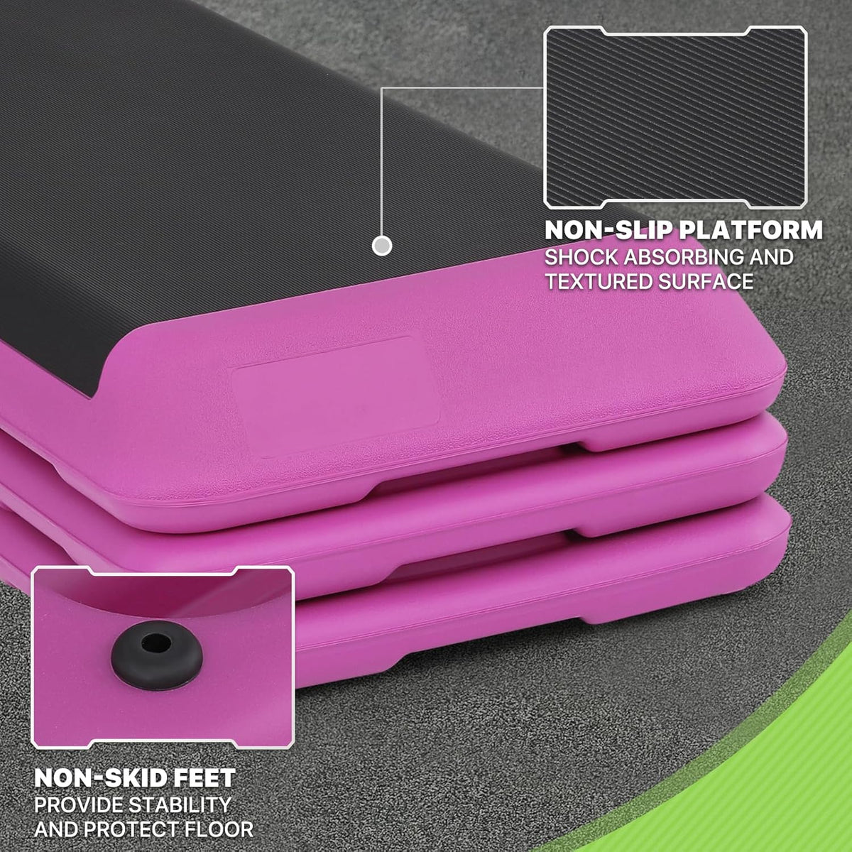 43-Inch Exercise Stepper Platform with Risers, Adjust Height 4 inch - 6 inch - 8 inch, Pink R731900