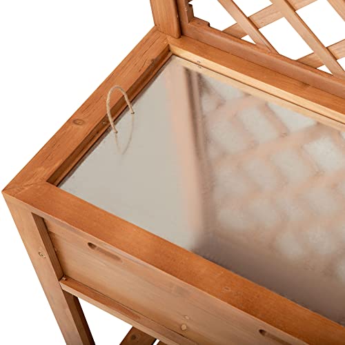 Outsunny Garden Potting Bench, Outdoor Wooden Workstation Table with Metal Screen, Drawer, Hooks, Storage Shelf, and Lattice Back U5490