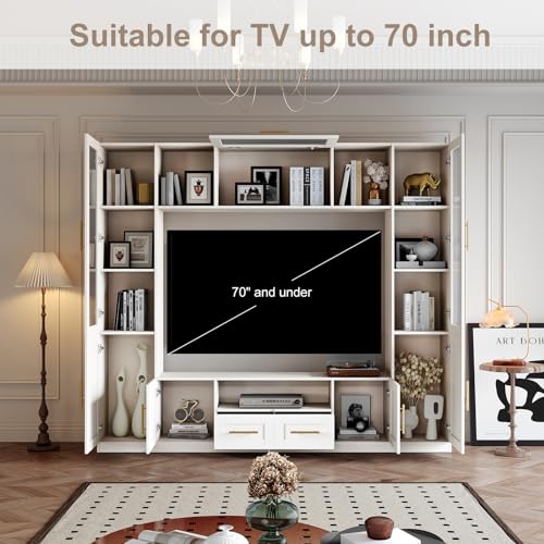 White 4-Piece Large TV Stand Wall Unit with Bookshelves O272
