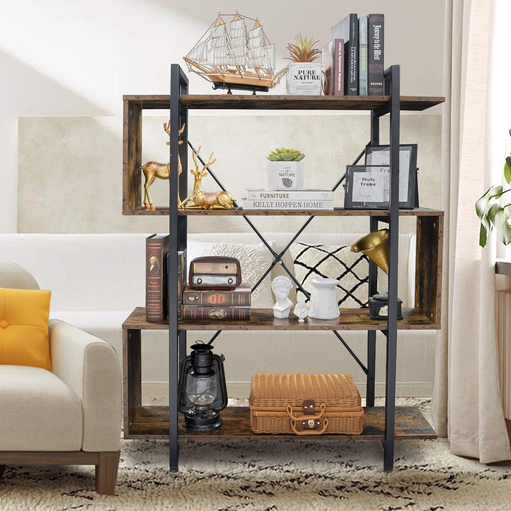 Vintage Industrial 4 Tier S Shaped Bookshelf V2171