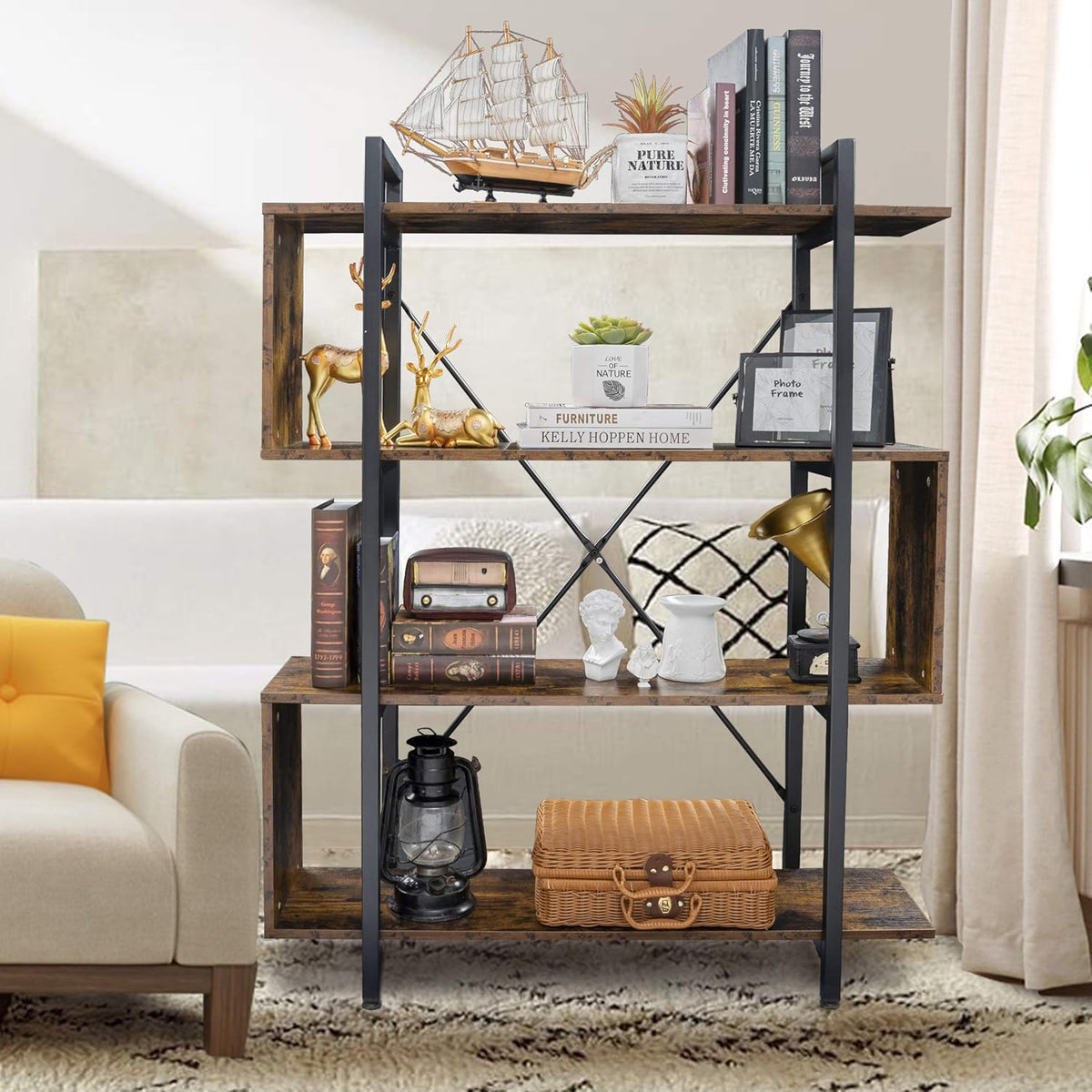 Vintage Industrial 4 Tier S Shaped Bookshelf V2171
