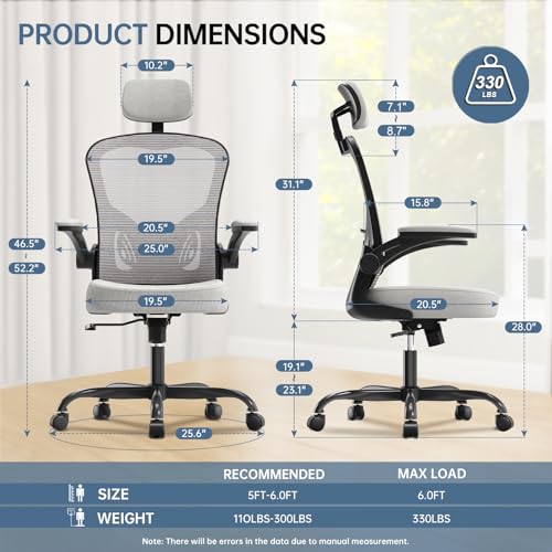 Black Ergonomic High Back Desk Chair with Flip-up Armrests B1575